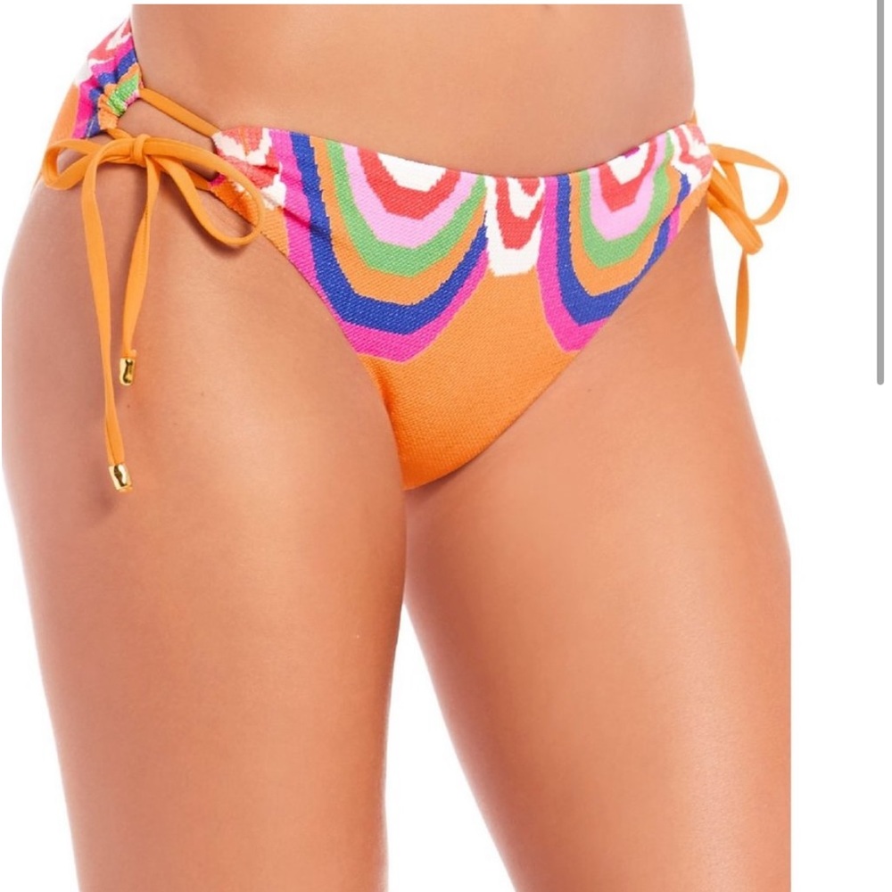 Trina Turk Rainbow Swirl Loop Side Hipster Swim Bottom Mango NWT
